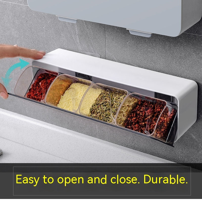 Home Wall Mount Kitchen Spice Box Four-grid Combination
