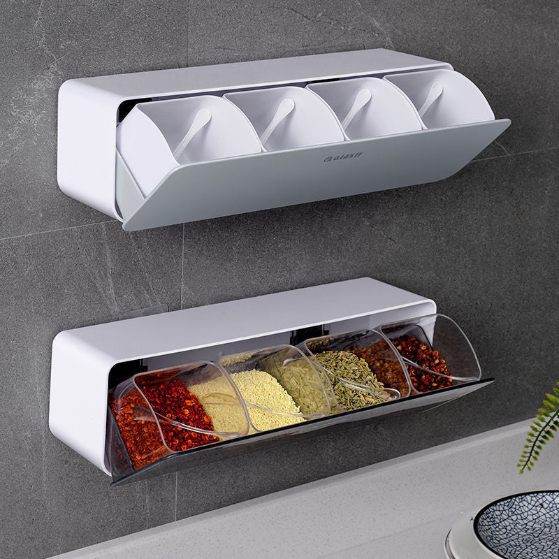 Home Wall Mount Kitchen Spice Box Four-grid Combination