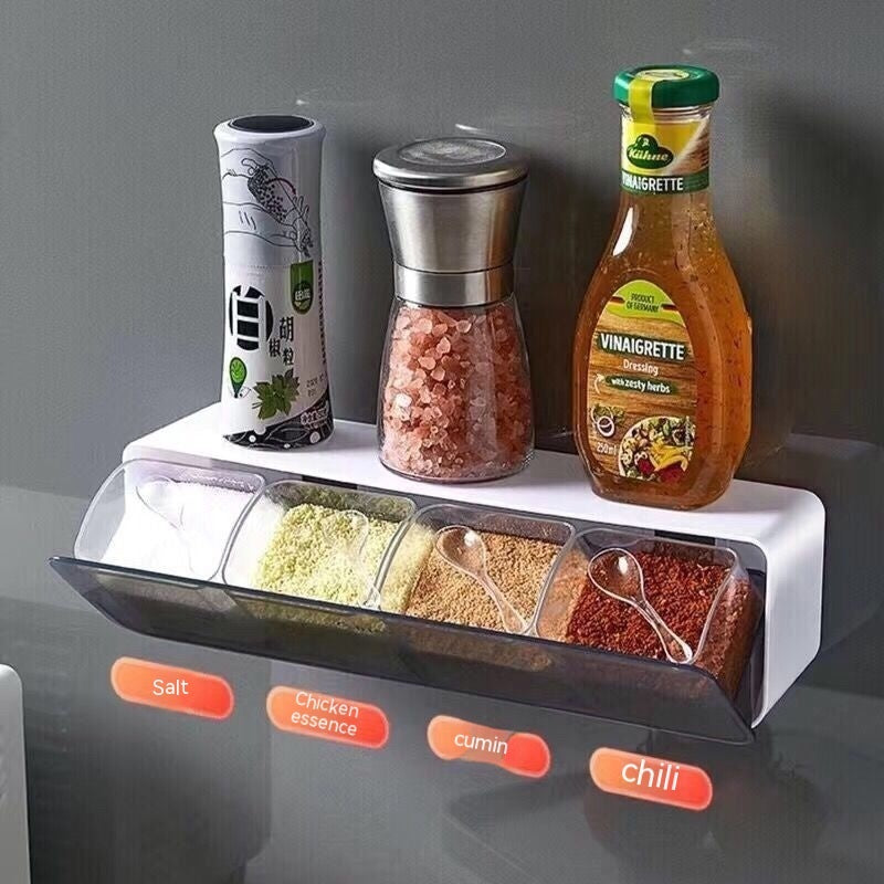 Home Wall Mount Kitchen Spice Box Four-grid Combination