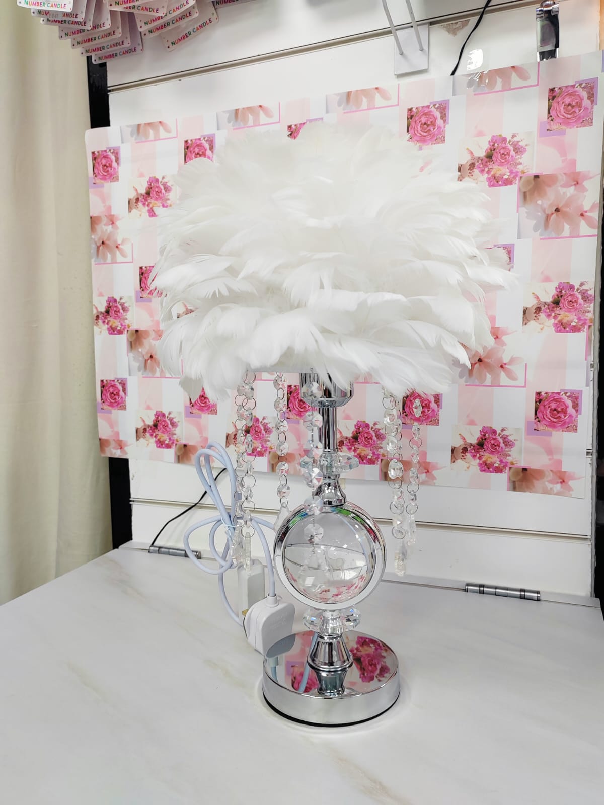Crystal Diamond Elegant Design Blush Pink Feather Duchess Table Lamp Living Room and Bedroom Decoration