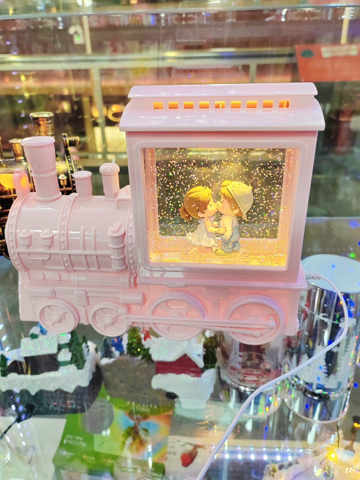 Vintage Musical Christmas Snow Globe Lantern with Snowflake Projection, Lighted Christmas Train Snow Globe with Santa