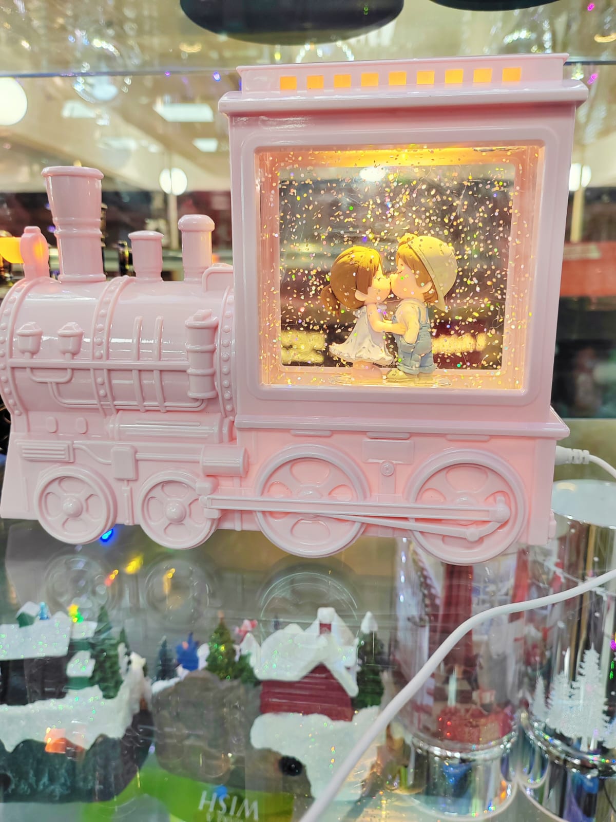 Vintage Musical Christmas Snow Globe Lantern with Snowflake Projection, Lighted Christmas Train Snow Globe with Santa