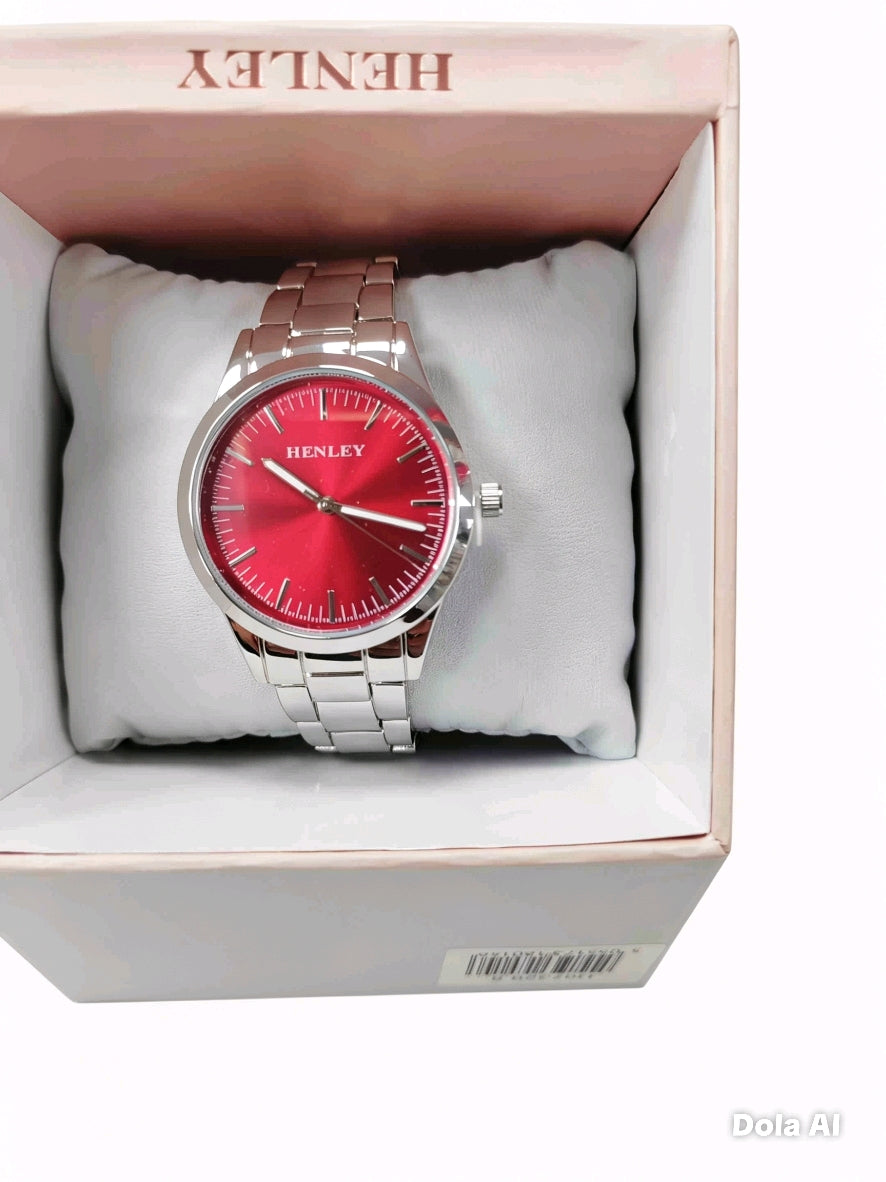 - Henley Women's Watch | Silver Tone | Red Ombre Dial | Stainless Steel Bracelet