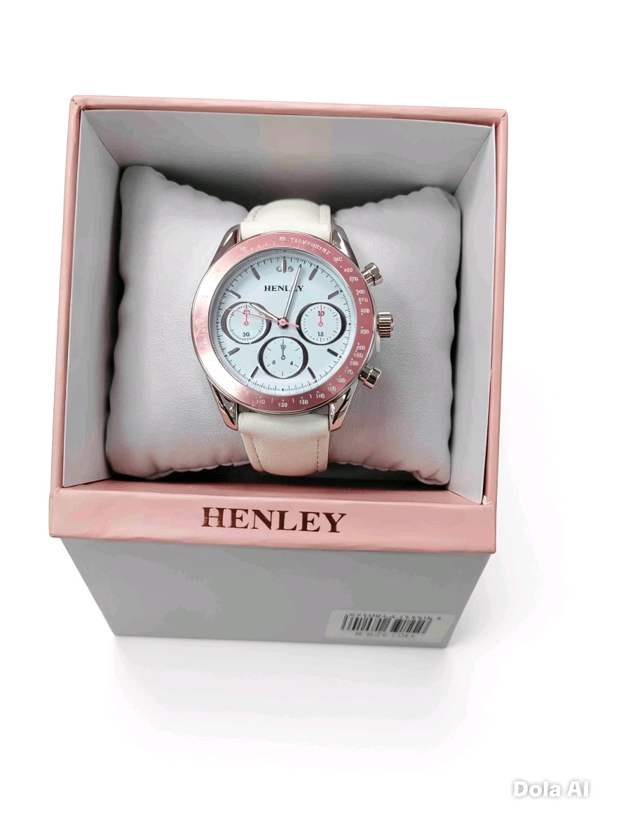 Henley Women's Watch | Silver & Rose Gold Tone | White Dial | White Faux Leather Strap