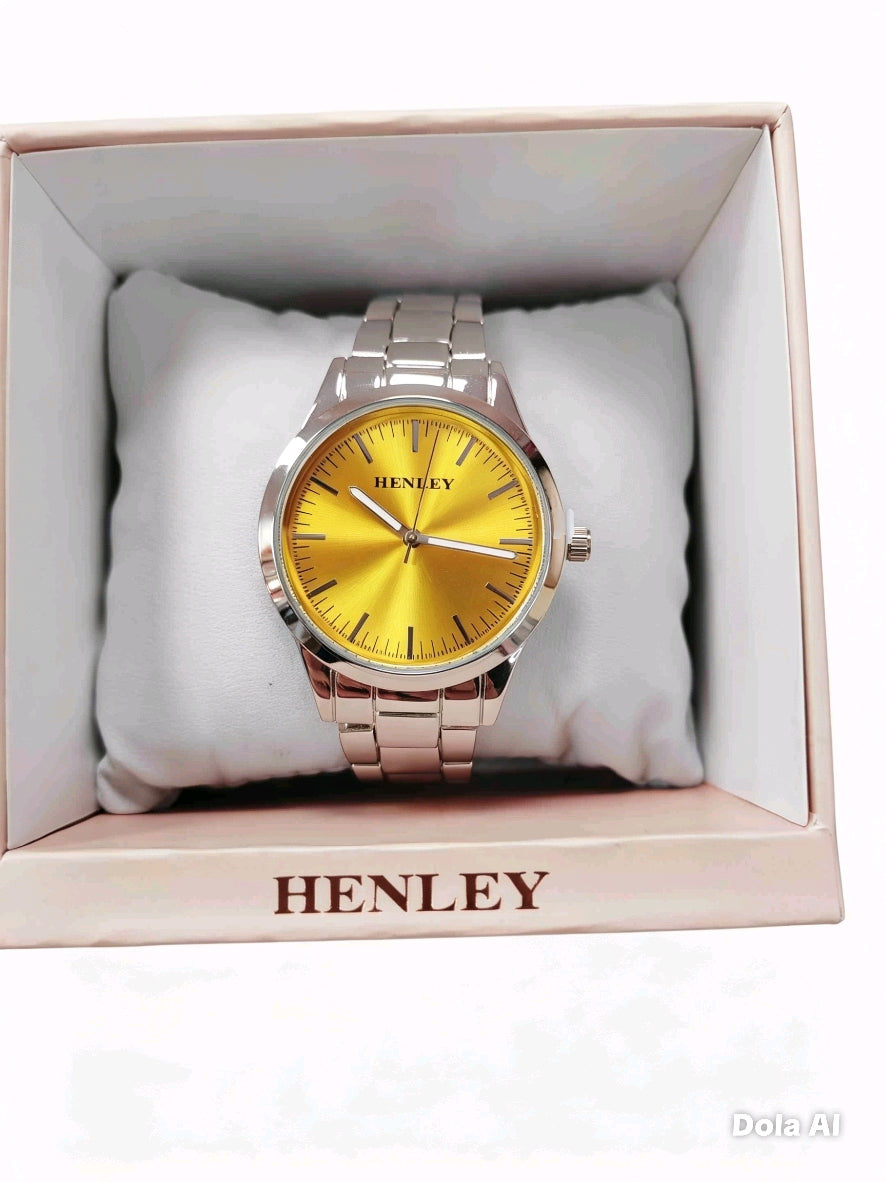 Henley Women's Watch | Silver Tone | Yellow Sunburst Dial | Stainless Steel Bracelet