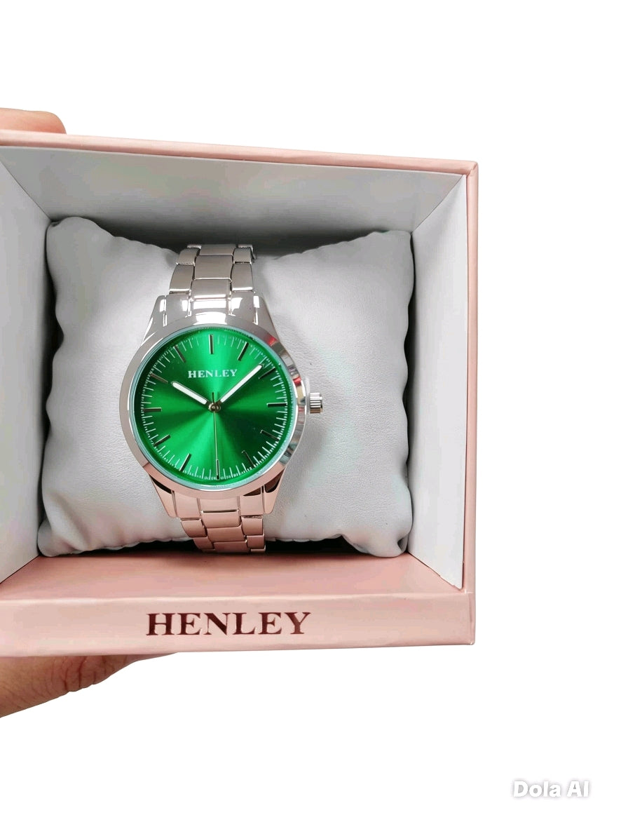 Henley Women's Watch | Silver Tone | Green Sunburst Dial | Stainless Steel Bracelet