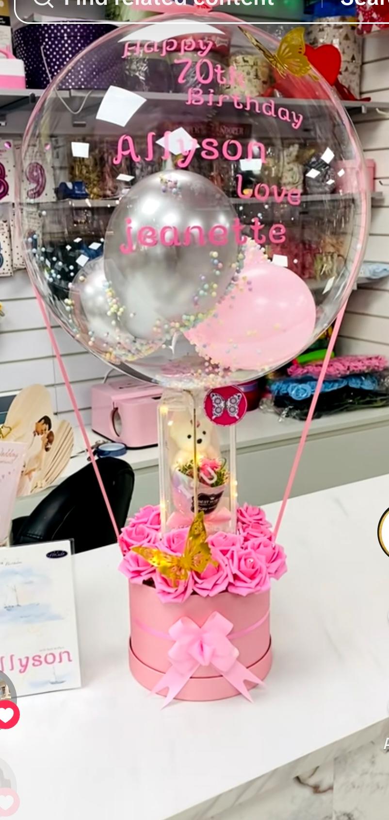 personalized birthday balloon, custom name balloon, 1st birthday gift for girl, luxury balloon gift box, light up bubble balloon, personalized baby gift, Eid gift, custom message balloon, keepsake gift, rose base balloon
