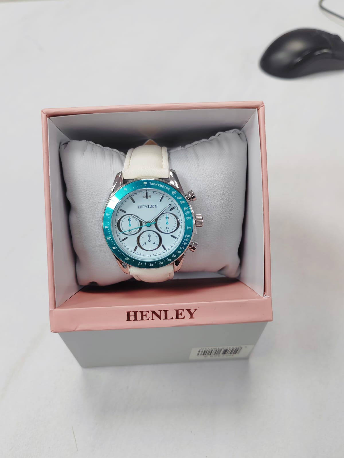 Henley Women's Watch | Blue & White Dial | White Faux Leather Strap