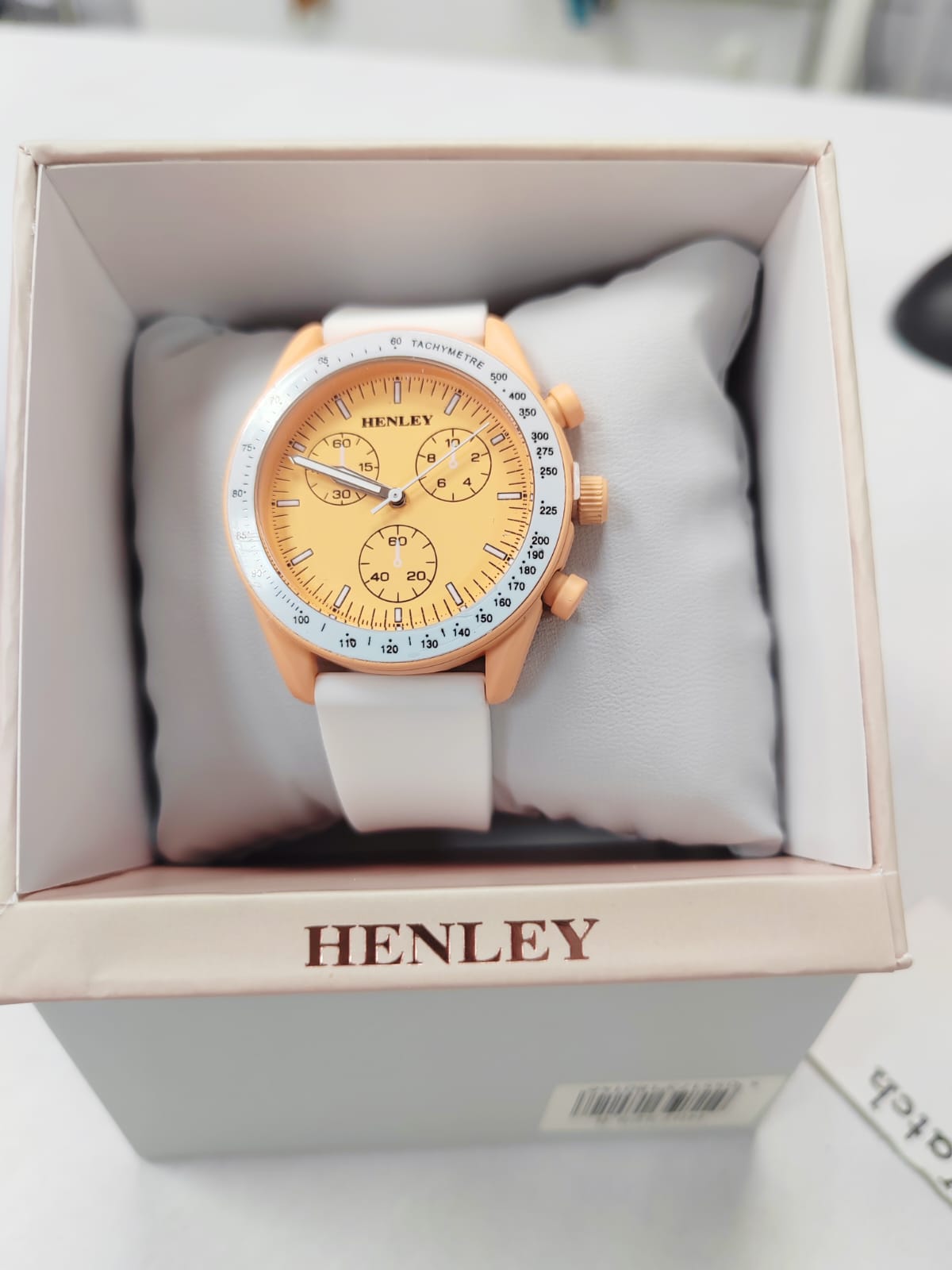 - Henley Women's Watch | Rose Gold Tone | White Faux Leather Strap | Chronograph Style