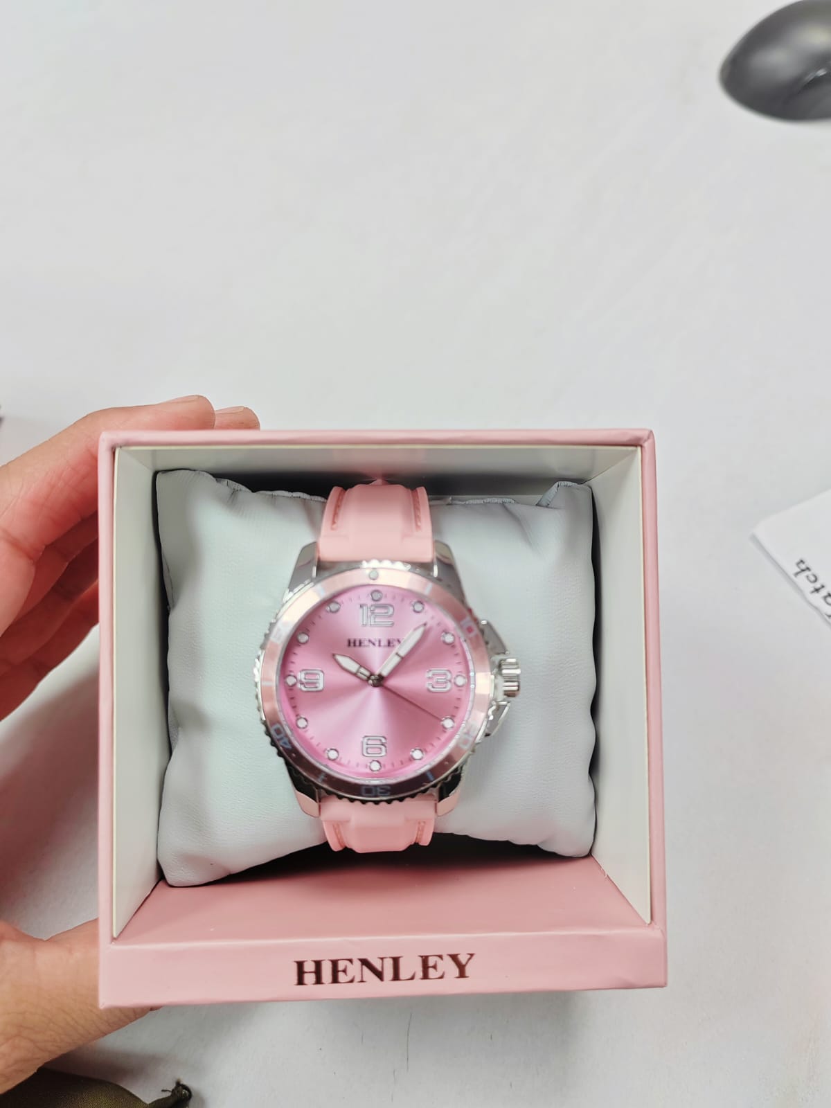 Henley Women's Watch | Silver Tone | Pink Dial | Pink Faux Leather Strap
