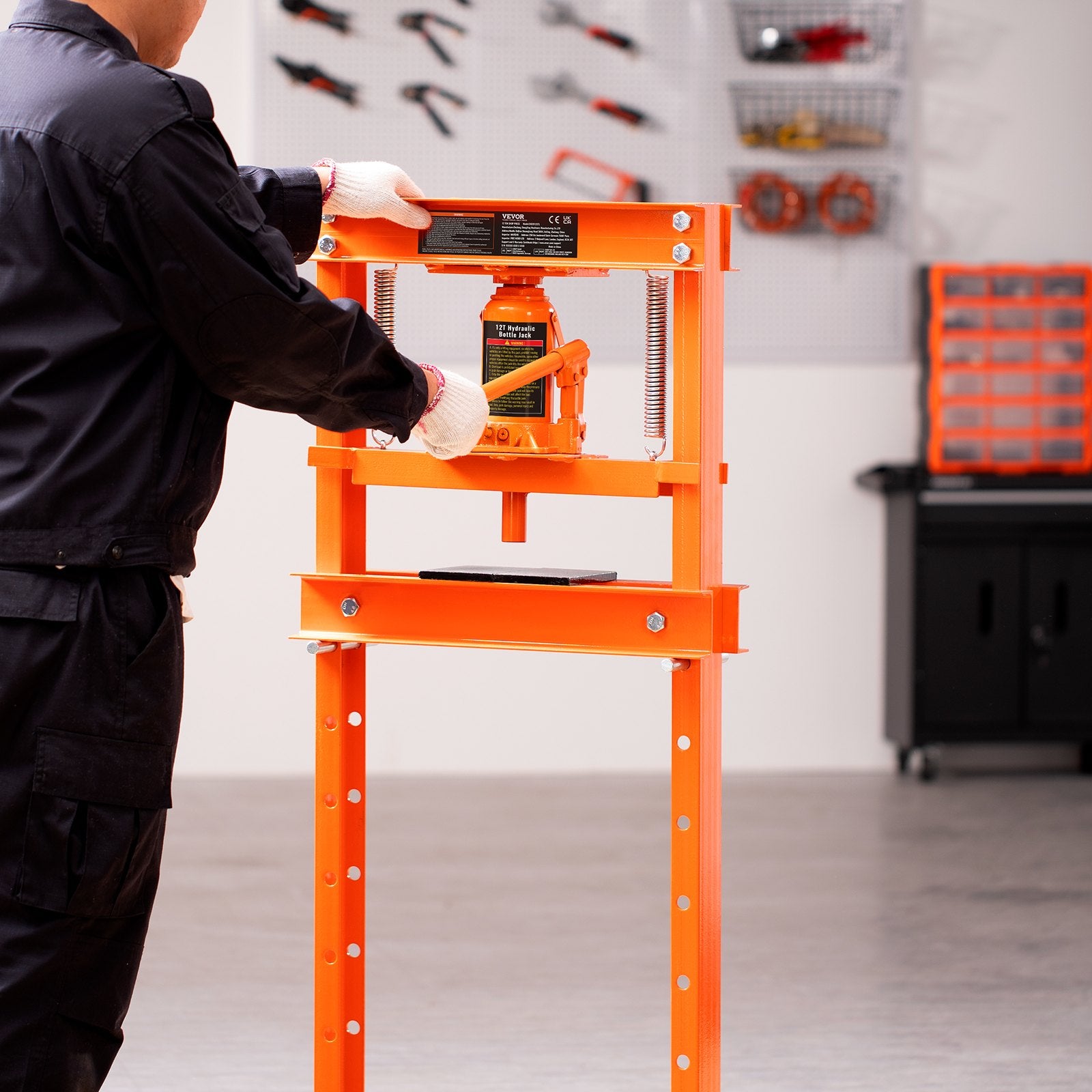 VEVOR Hydraulic Shop Press, 12 Ton H-Frame Hydraulic Garage Shop Floor Press, Adjustable Shop Press With Press Plates, Heavy Duty Hydraulic Press For Garage, Shop, Workshop