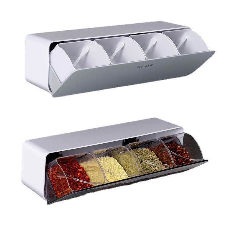 Home Wall Mount Kitchen Spice Box Four-grid Combination